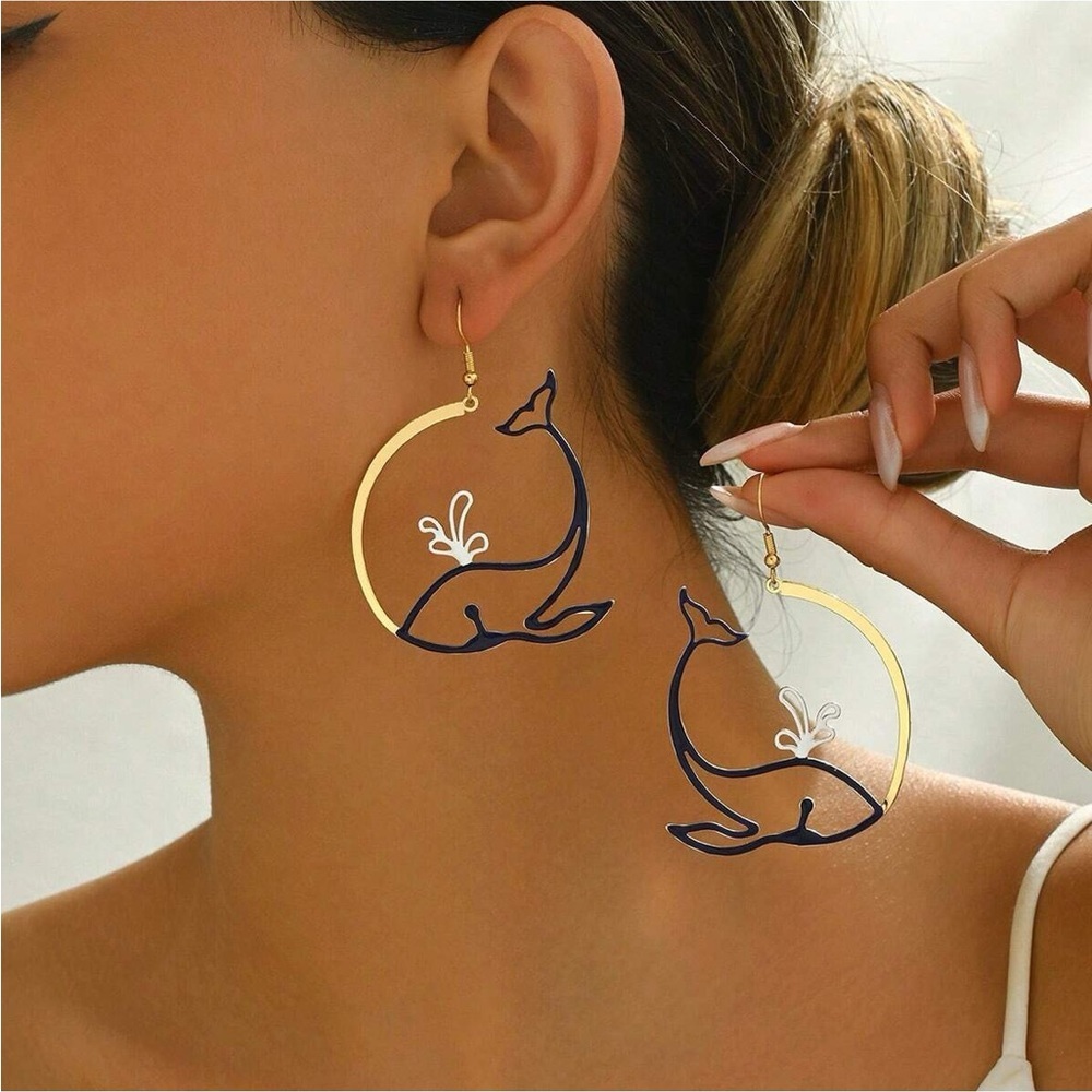 Elegant Gold and Black Whale Earrings